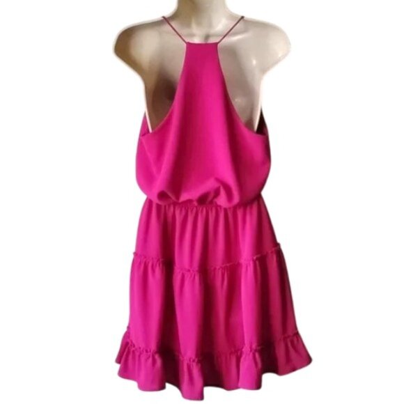 Vici Karty Tiered Mini Dress M Fuschia Racerback Blouson - Picture 4 of 8